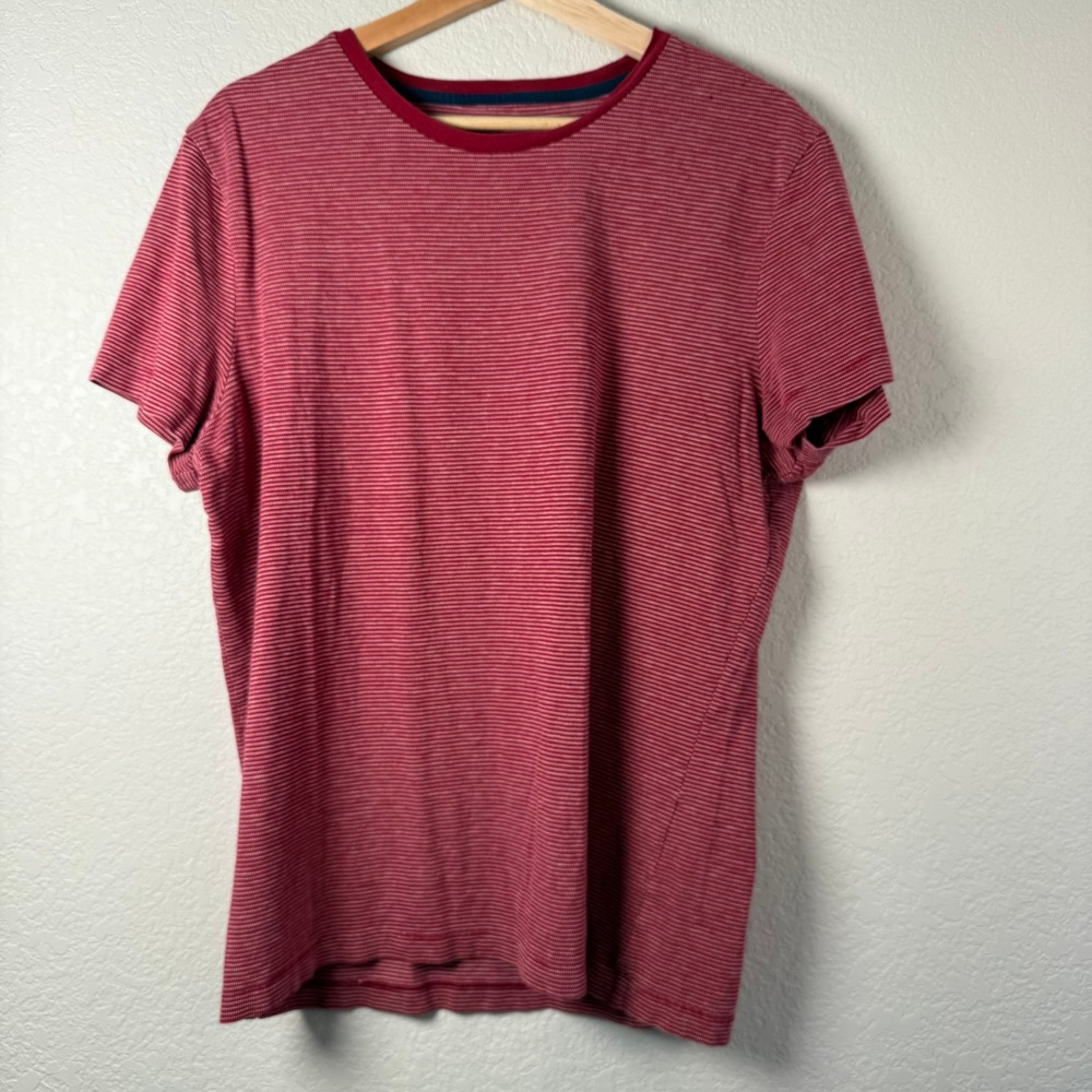 Banana Republic Men's Red Striped Short Sleeve T-Shirt Casual Everyday Wear Top